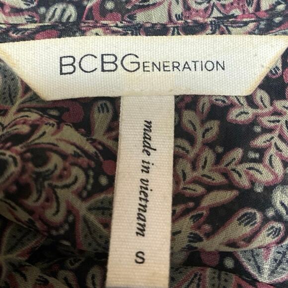 BCBGeneration Women's Brown Floral Flared Bell Sleeve Peplum Sheer Blouse Top S - Picture 3 of 3